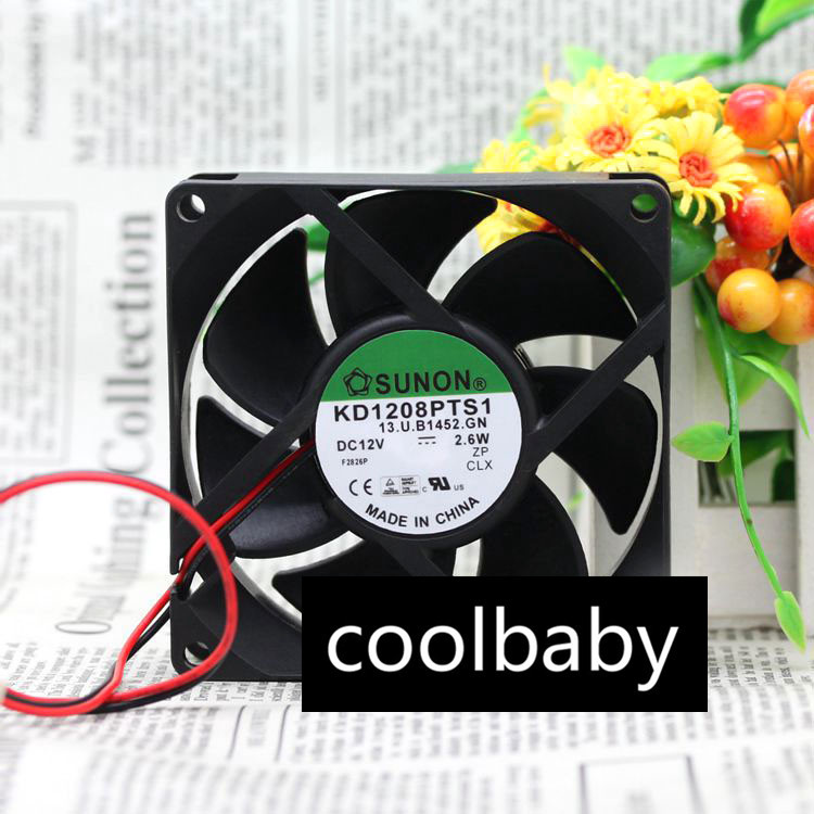 2pcs  2Wire Cooling fan 8cm 8025 80x80x25mm 8cm 37CFM  KD1208PTS1 12V 2.6W