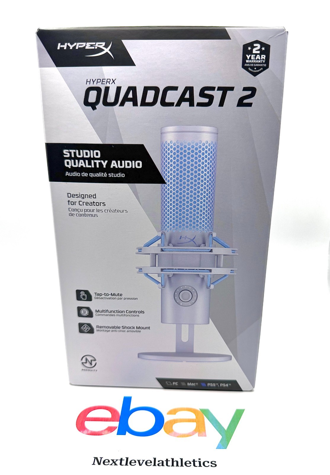 HyperX QuadCast 2 Frost White - USB Condenser Microphone AN1D9AA Factory Sealed