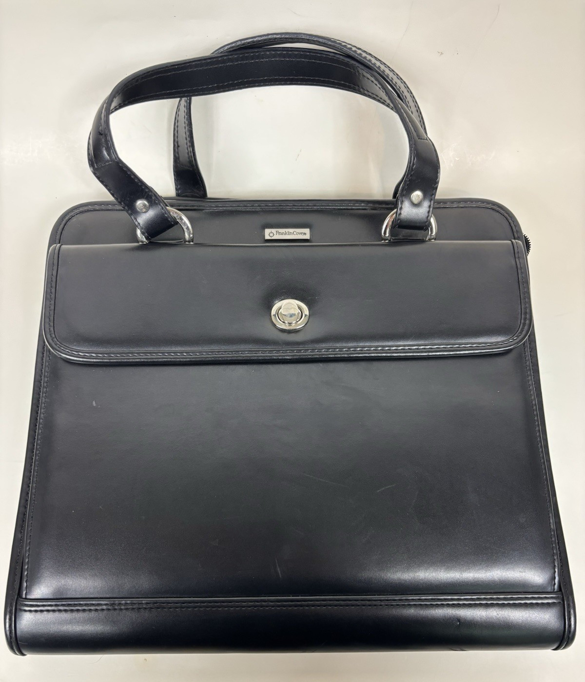 FRANKLIN COVEY Women Briefcase Black Leather 3 Ring Bind 13"x12"x2.5" Monarch
