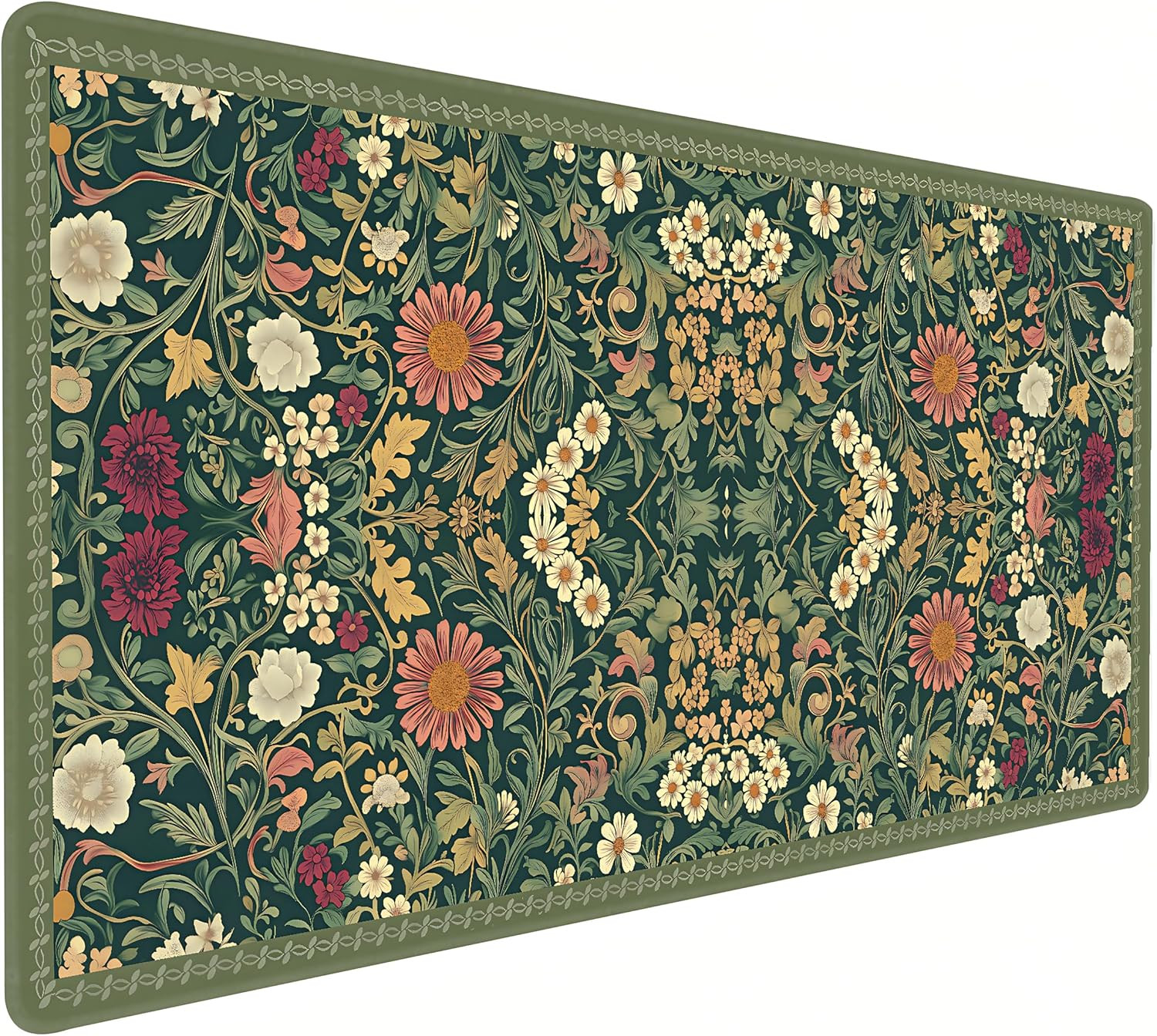 Cute Floral Aesthetic Cosmos Gaming Mouse Pad, Dark Green Rug Desk Mat with Anti