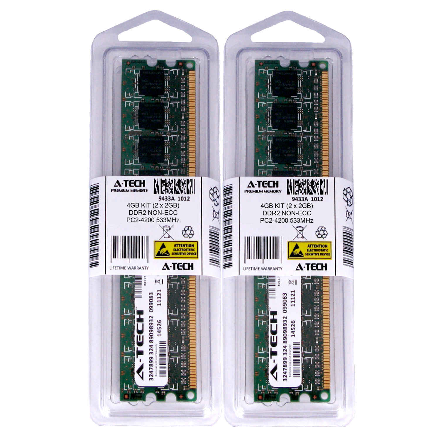 A-Tech 4GB Kit 2x 2GB PC2-4200 DDR2 533MHz Non-ECC DIMM Desktop Memory RAM 4200U