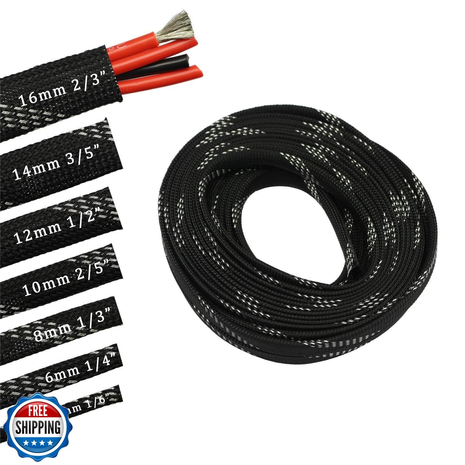 30ft PET Expandable Sleeving Wire Cable Sleeve (1/6", SilverandBlack)
