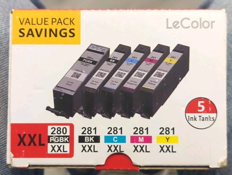Printer Ink 280 281 XXL 5 Pack Ink Tanks By LeColor For Cannon Models