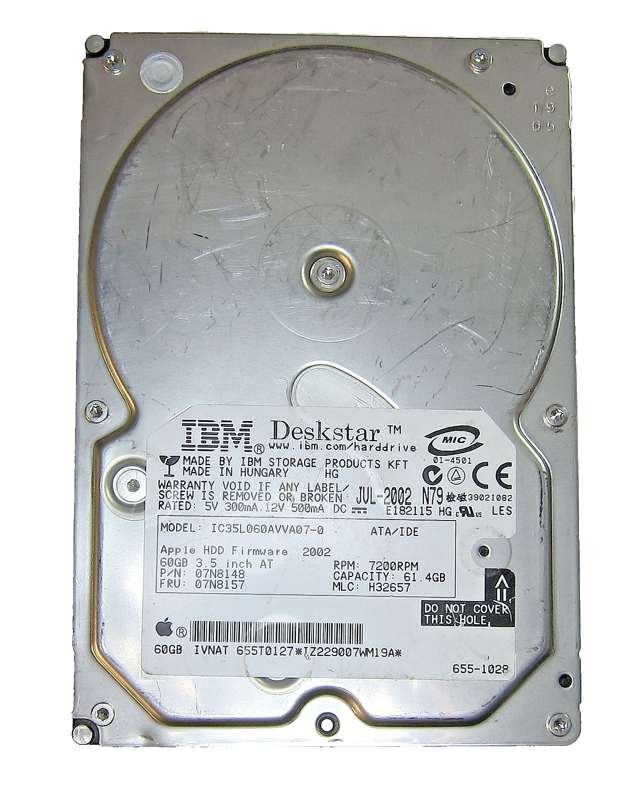 Genuine 60GB IBM IC35L060AVVA07-0 Apple P/N: 655-1028 3.5'' ATA/IDE Hard Drive