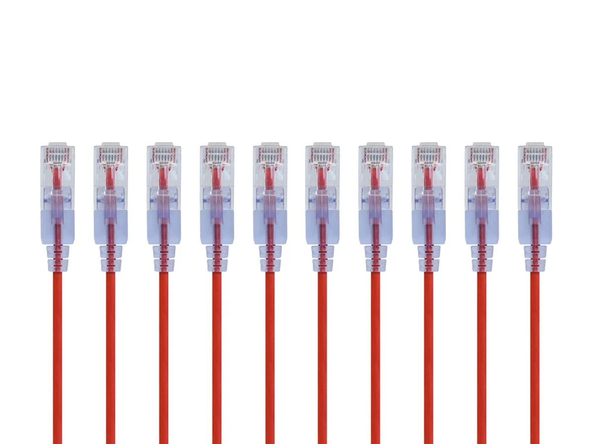 SlimRun Cat6A Ethernet Patch Cable RJ45 Stranded UTP Wire 30AWG 2ft Red 10-Pack