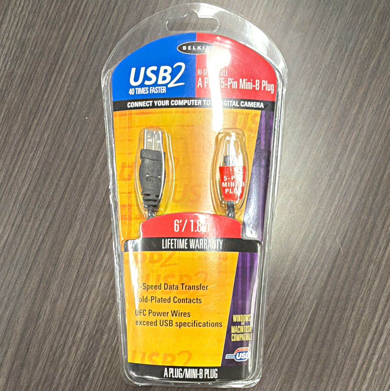 Belkin Gold Plated USB-A to Mini-USB B Cable 6ft Black F3U138-06