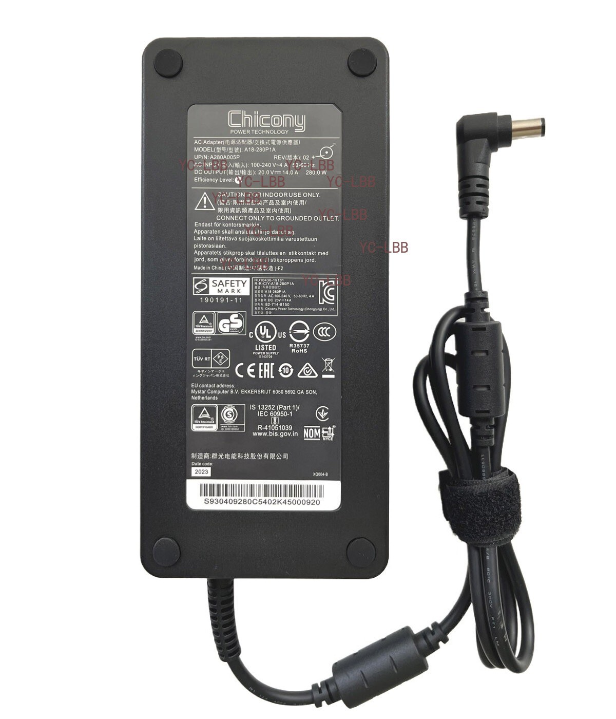 Chicony 20V 14A 280W AC Adapter Charger For MSI GE75 GE65 Raider Power Supply
