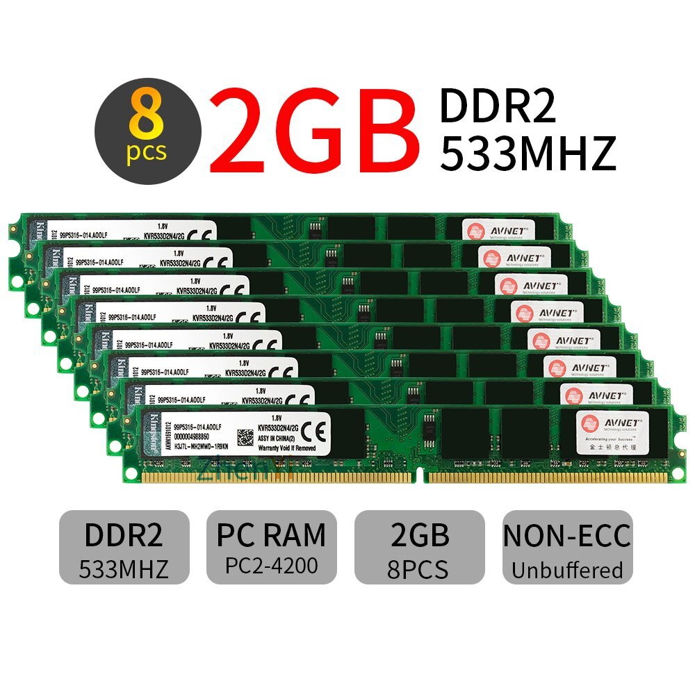 16GB kit 8x 2GB DDR2 533MHz PC2-4200U KVR533D2N4/2G DIMM Memory For Kingston ZT