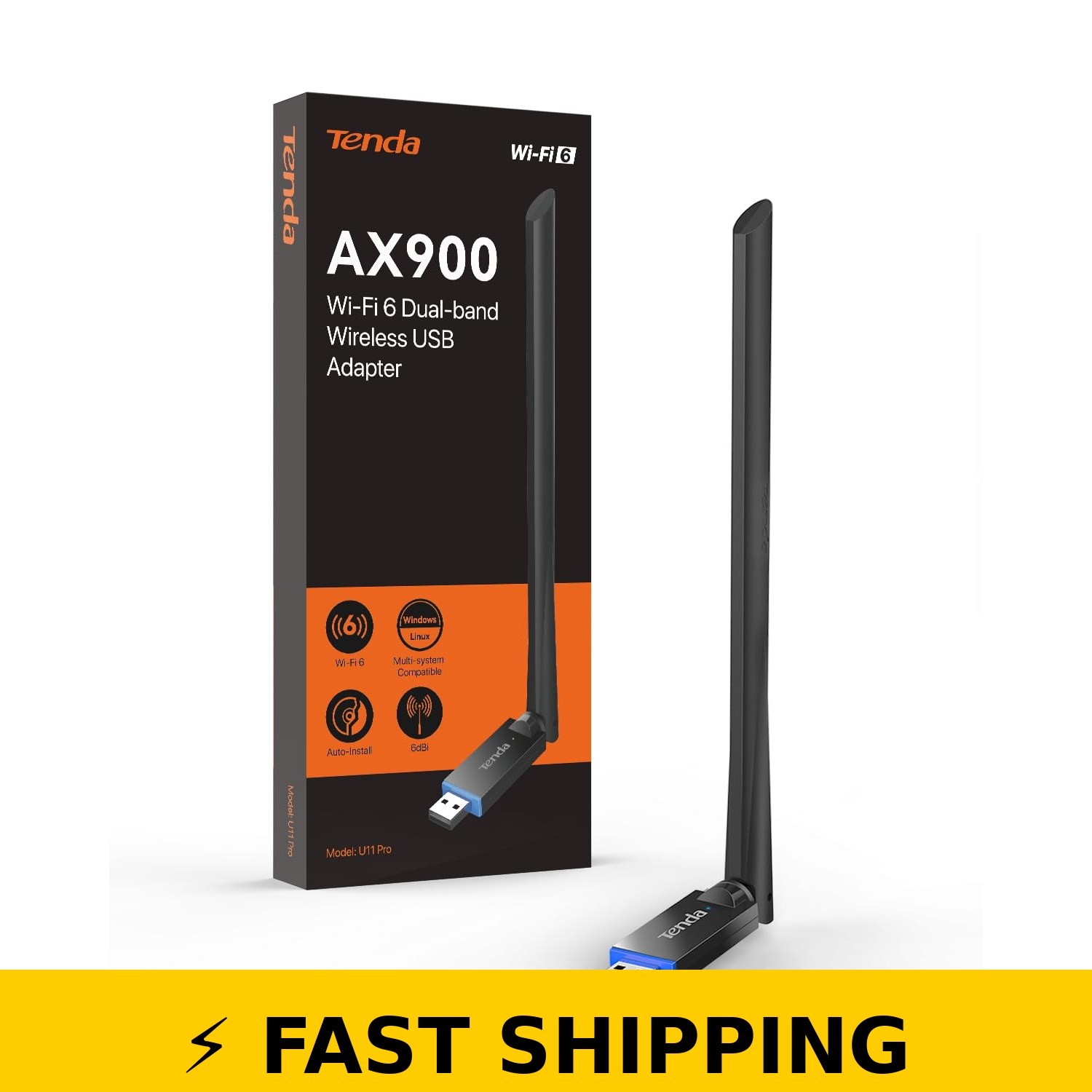 Tenda AX900 WiFi 6 Adapter USB Dual-Band 600Mbps High Gain Antenna