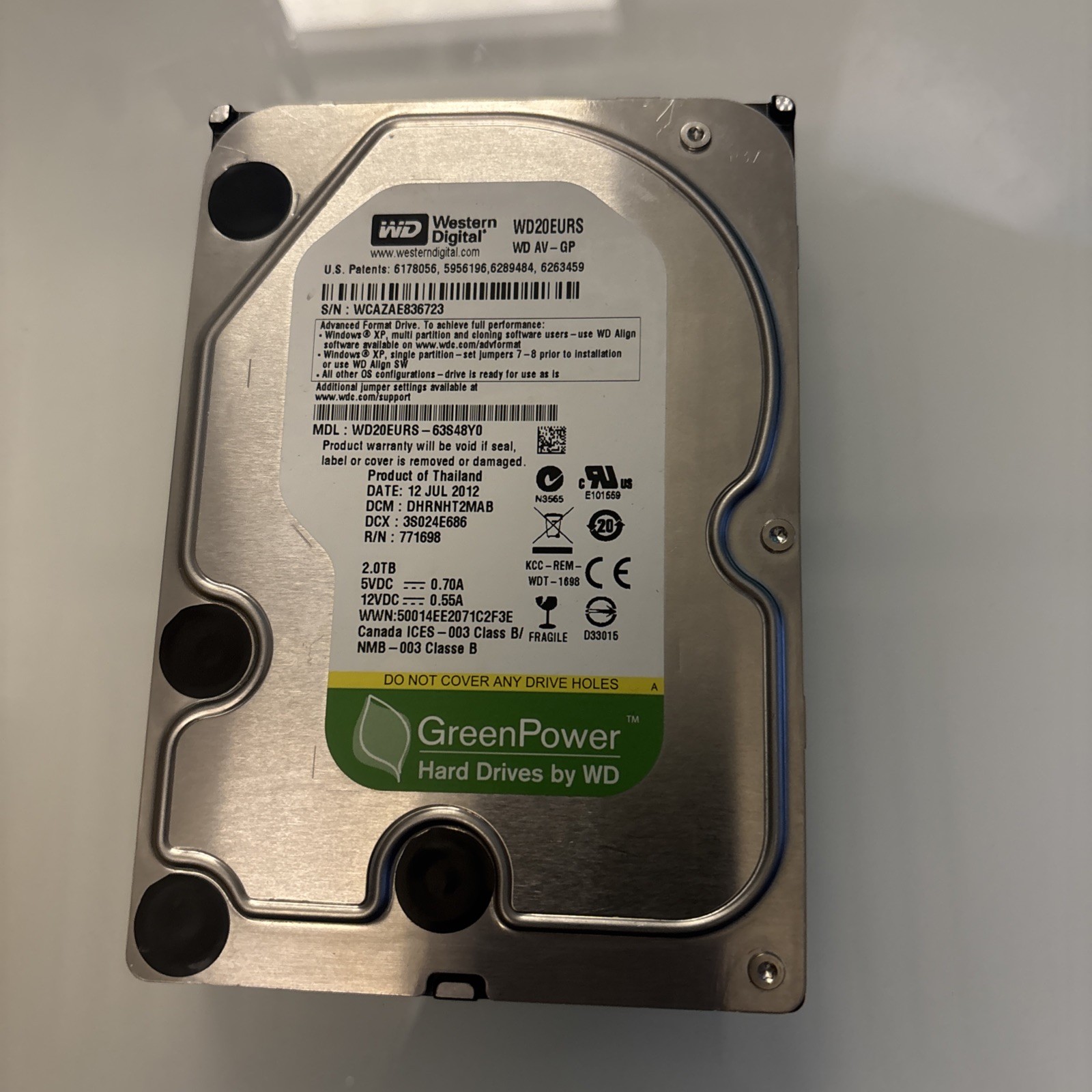 Western Digital WD20EURS-73TLHY0 2TB AV-GP Green Power Technology Hard Drive
