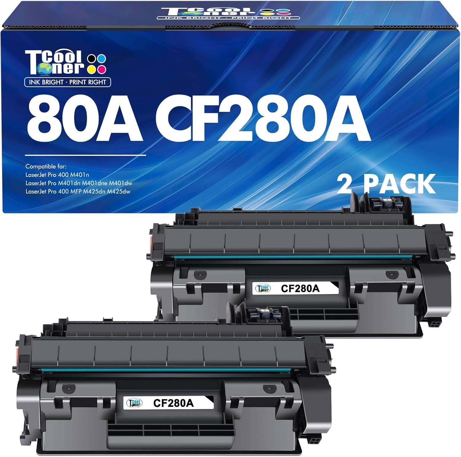 2PK CF280A 80A Black Laser Toner Cartridge for HP LaserJet Pro 400 M401dn USA