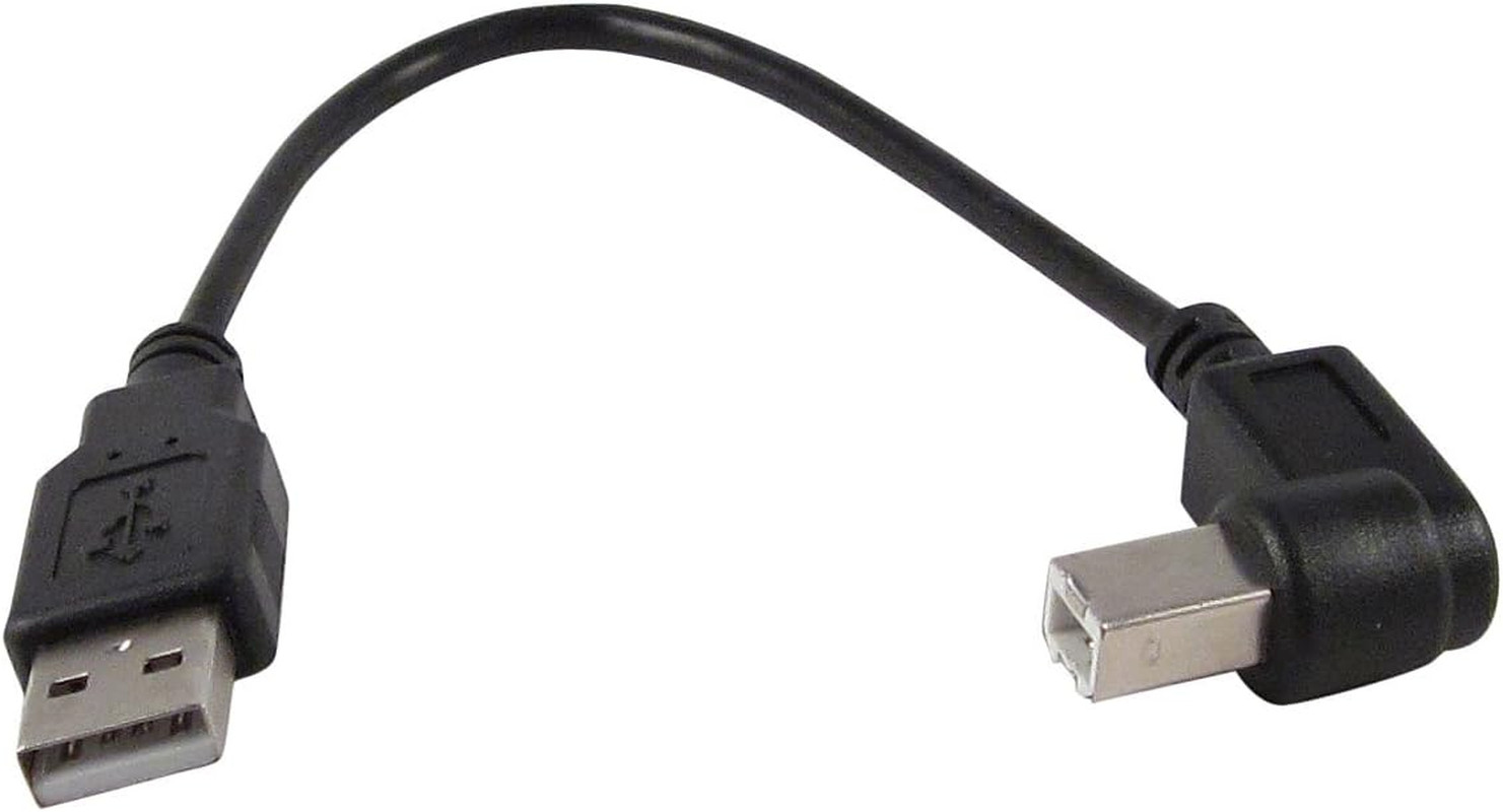 Black 6 Inch USB 2.0 High Speed Printer/Scanner Right Angle Cable