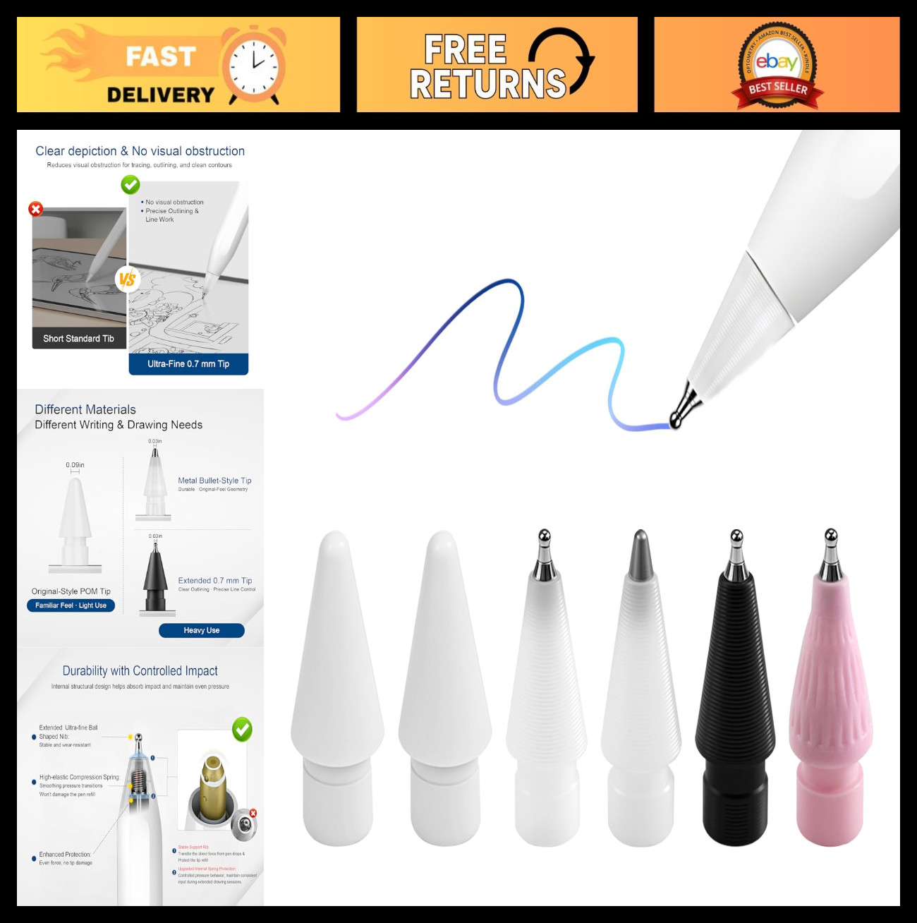 Ultra-Fine 0.7mm Precision Tip System for Apple Pencil Pro & iPad - 6X Durable N
