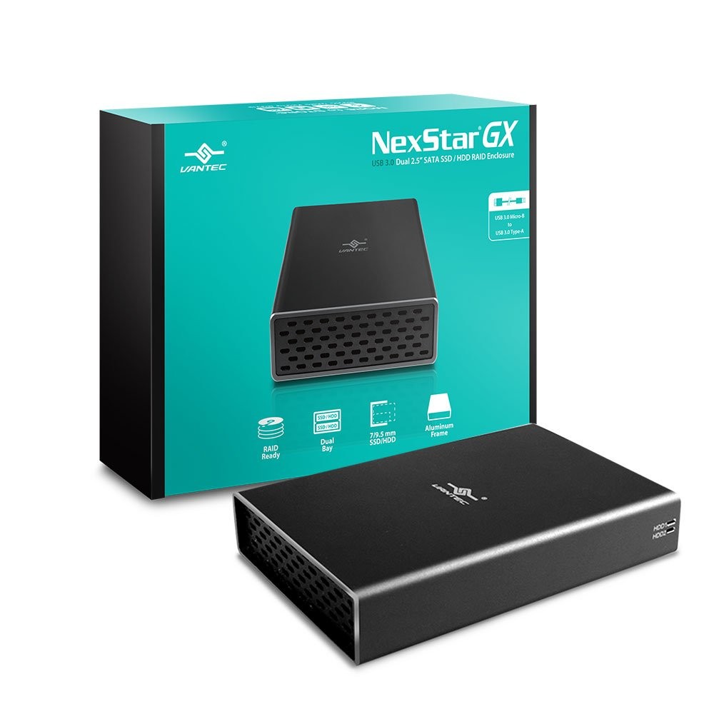Nexstar GX USB 3.0 Dual 2.5" SATA SSD/HDD RAID Enclosure, Black (NST-272S3-BK)