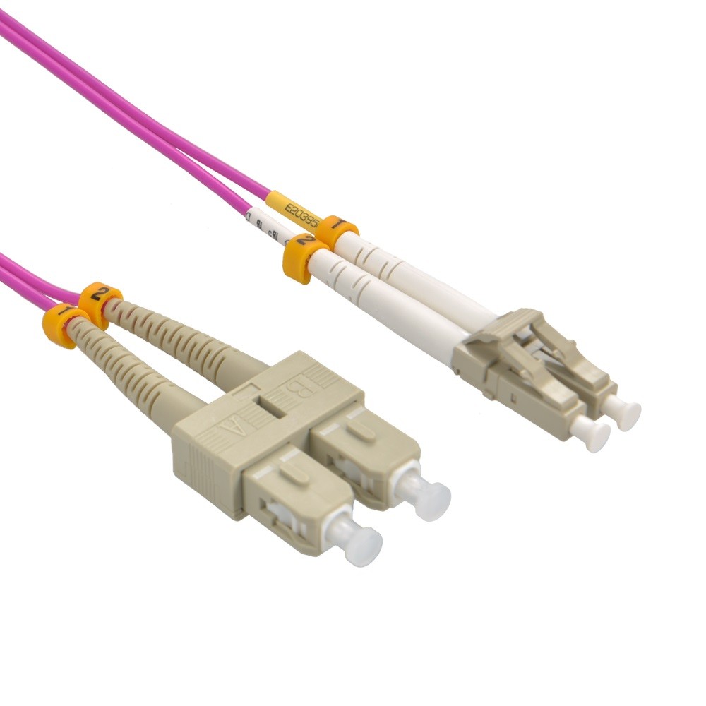 5 Pack of 8m LC/UPC SC/UPC OM4 Multimode Duplex Erika Violet Fiber Optic Patch C