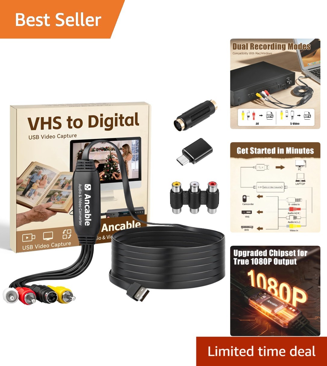 Easy Plug-and-Play VHS to Digital Converter - 3 Feet for Memory Preservation