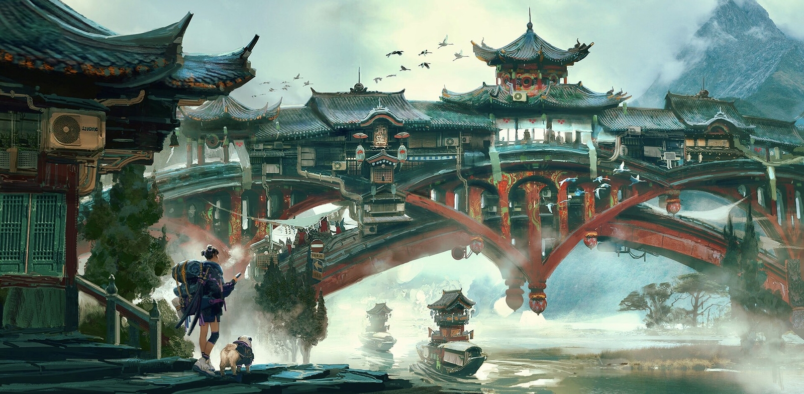 Landscape  fantasy art architecture asian Custom Gaming Mat Desk