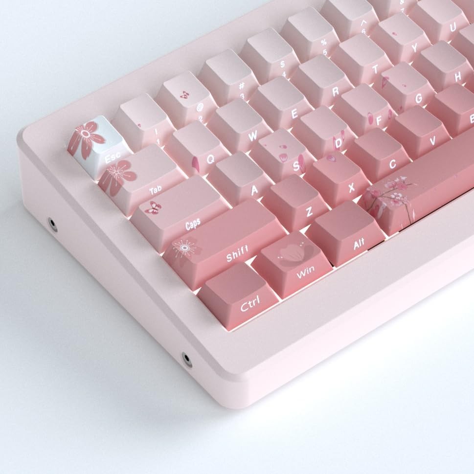 135 PCS PBT Keycaps Cherry Blossom Custom Side Printed Pink Cherry Profile