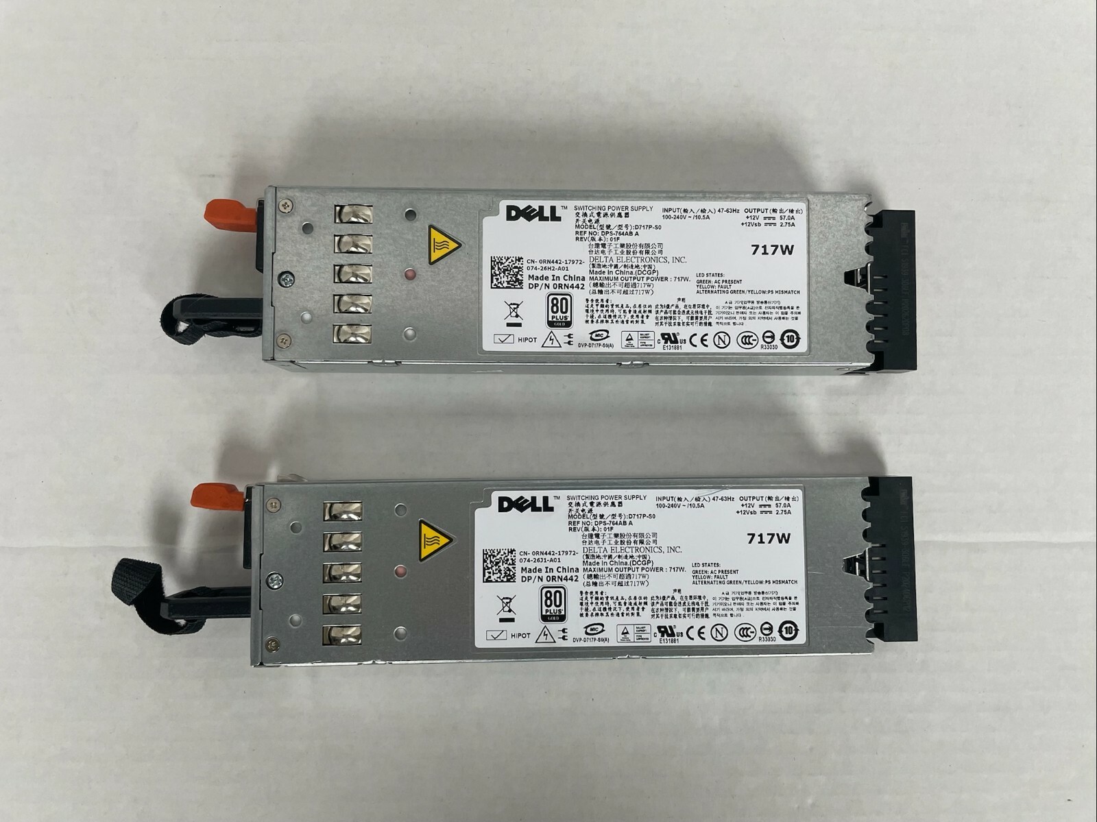 Lot of 2 Dell PowerEdge DPS-764AB D717P-S0 0RN442 717W 57A Power Supply 