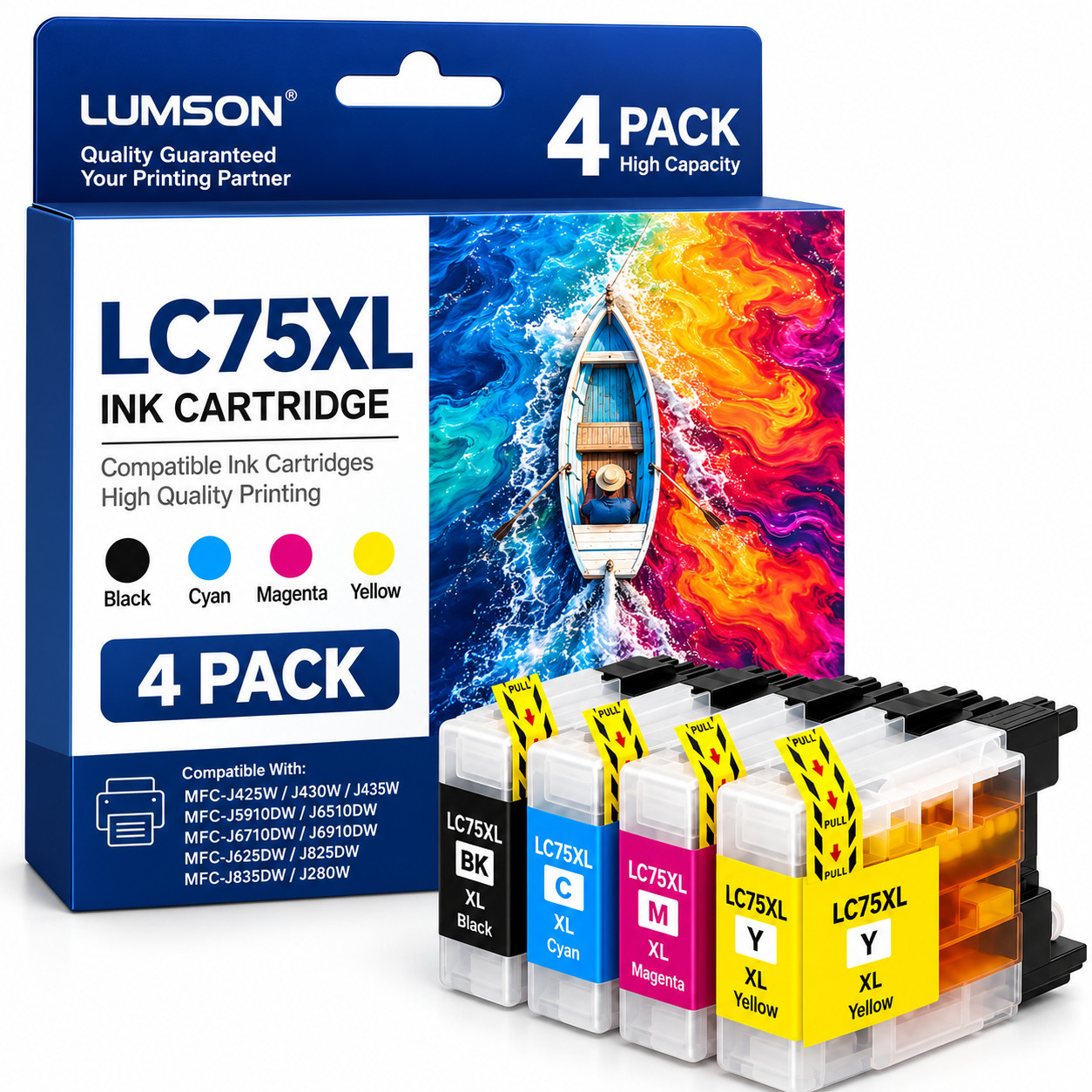 LC75XL High Yield Ink Cartridge Compatible For LC75 MFC-J430W J280W J425W 4Pack 