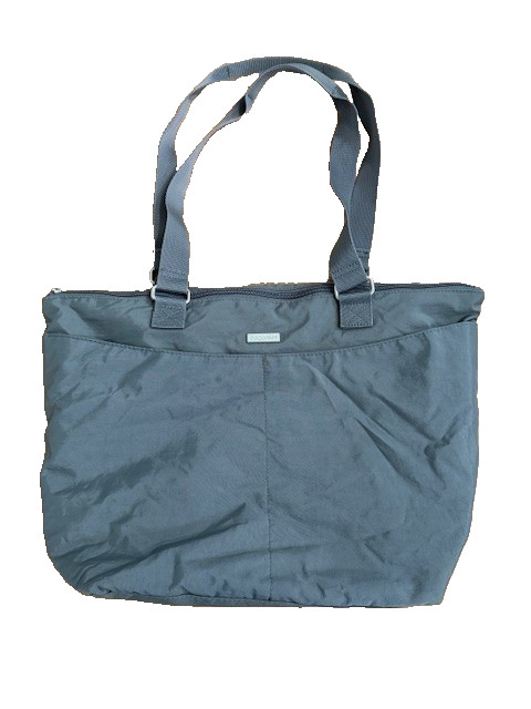 Baggallini Carryall Tote Grey Yellow Lining Nylon Case Bag Travel Double Handle