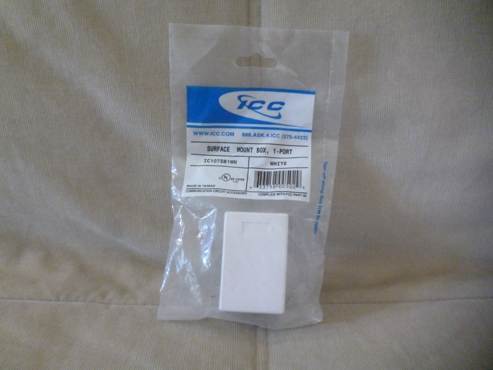 ICC IC107SB1WH SURFACE MOUNT BOX FOR I NETWORKING CAT6/5 JACK WHITE