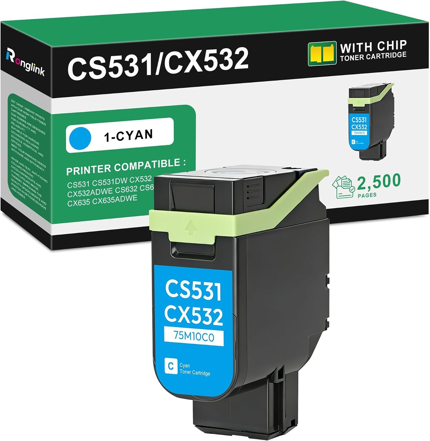 CS531 Cyan Toner Cartridge for Lexmark 75M10C0 CS531dw CX532adwe CS632dwe CX635