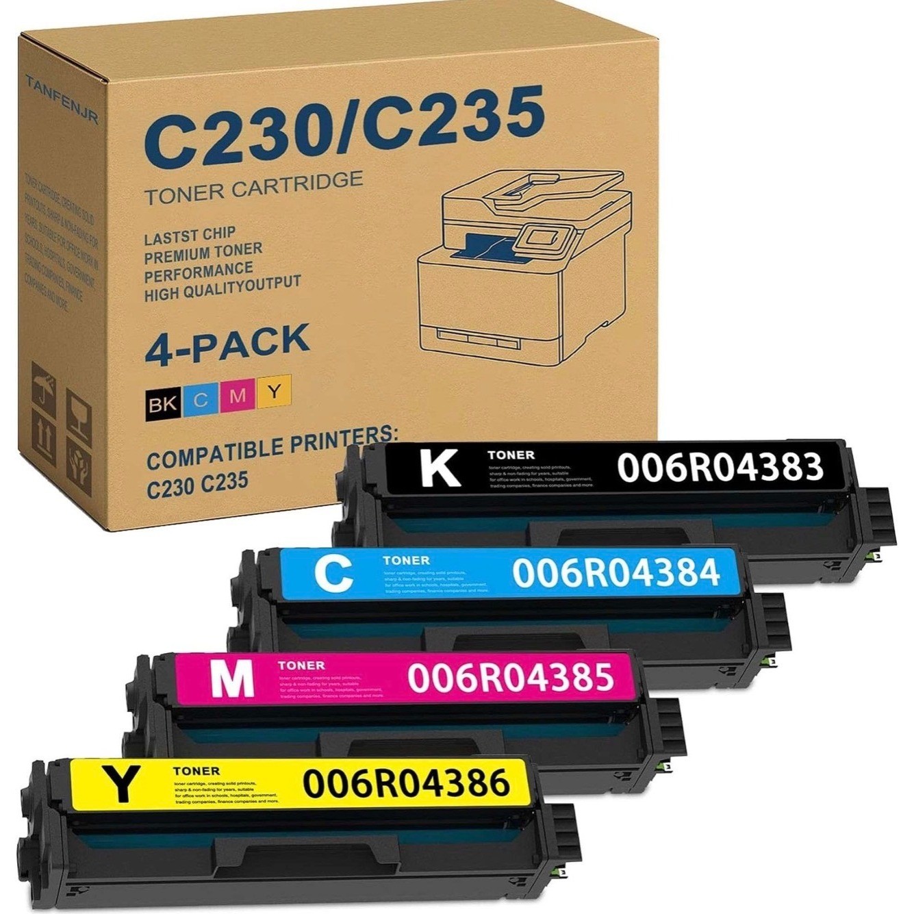 TANFENJR C230 C235 Toner Cartridge 4-Pack CMYK 006R04383 006R04384 006R04385