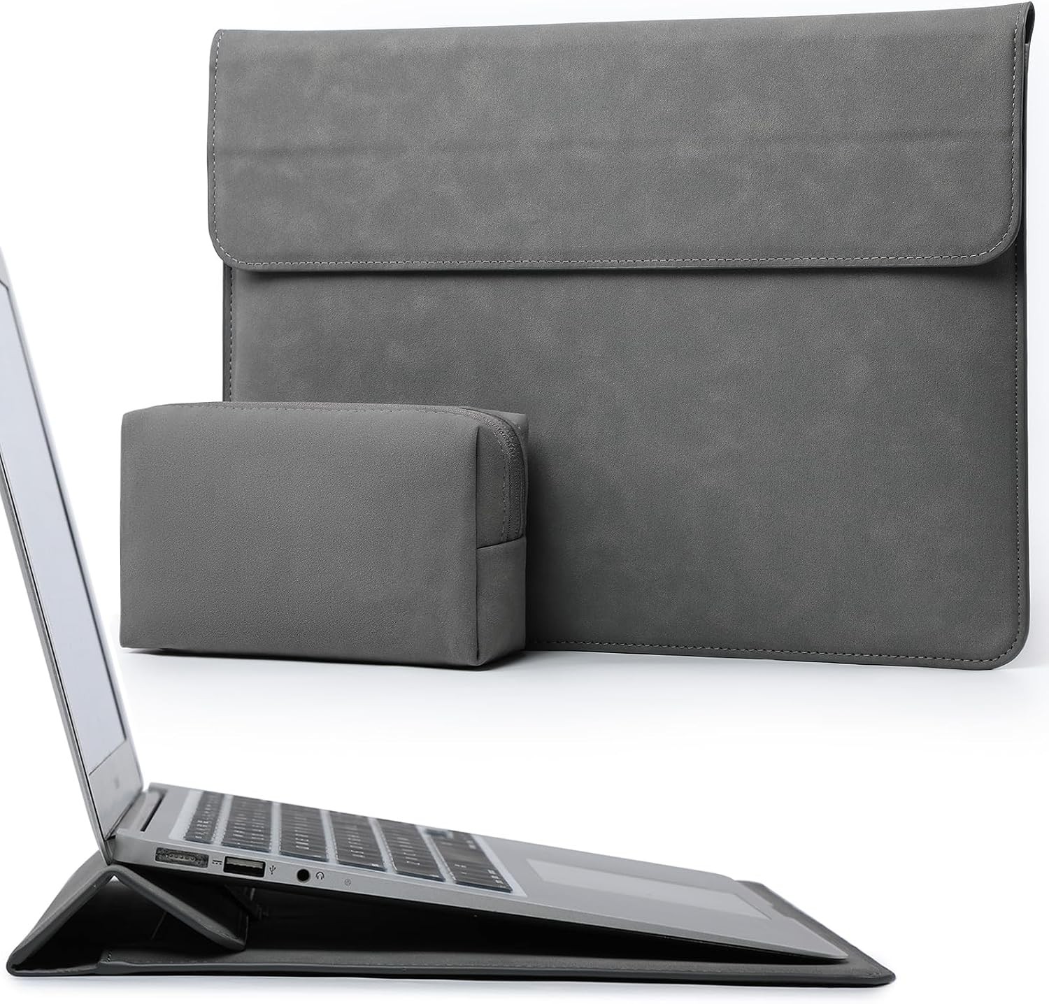 13.3-14 Inch Laptop Sleeve Case with Stand Feature in Dark Gray Color