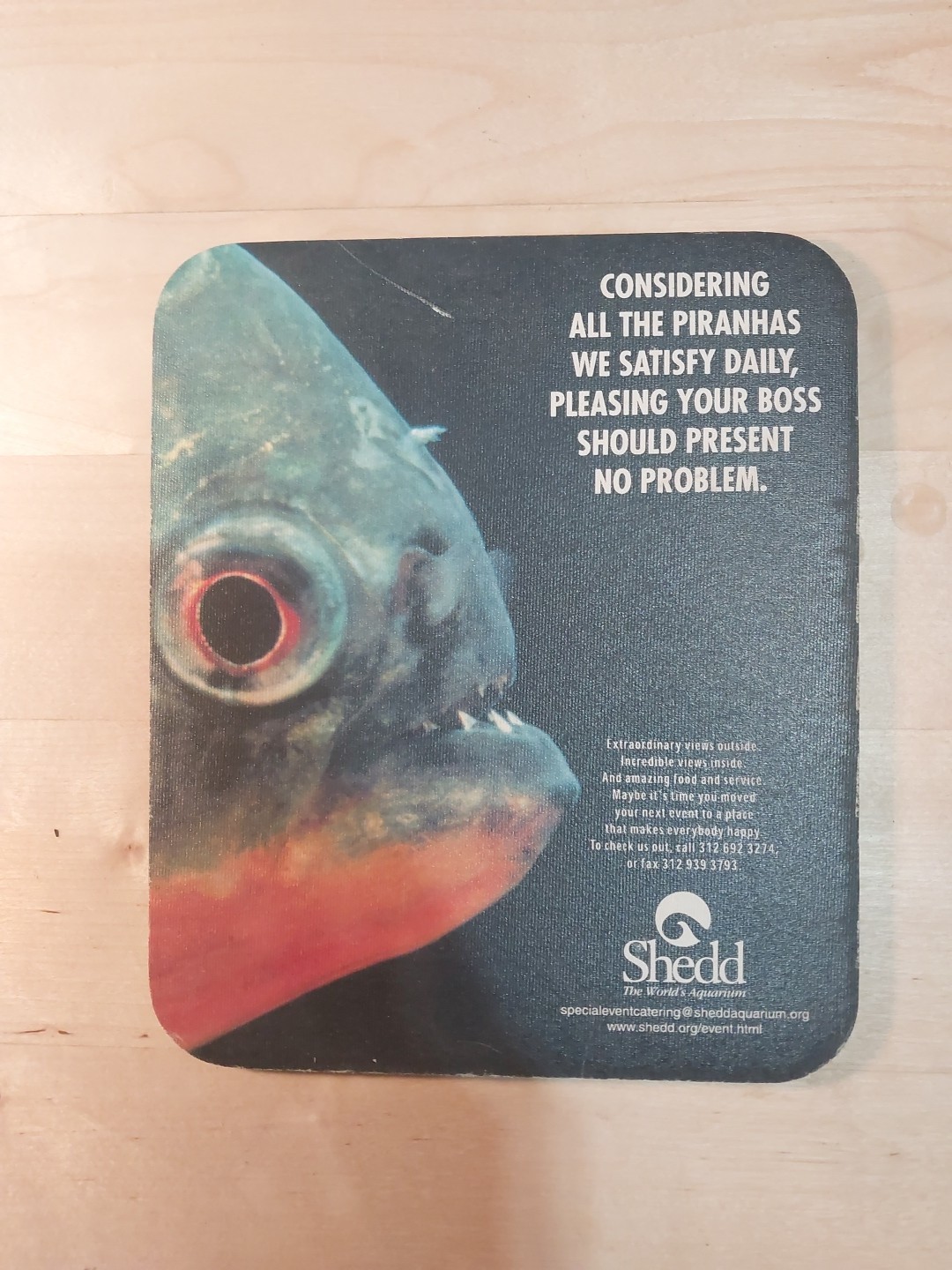 Collectible Rare Shedd Aquarium Piranha Mouse Pad 7 1/4× 8 3/4 inches
