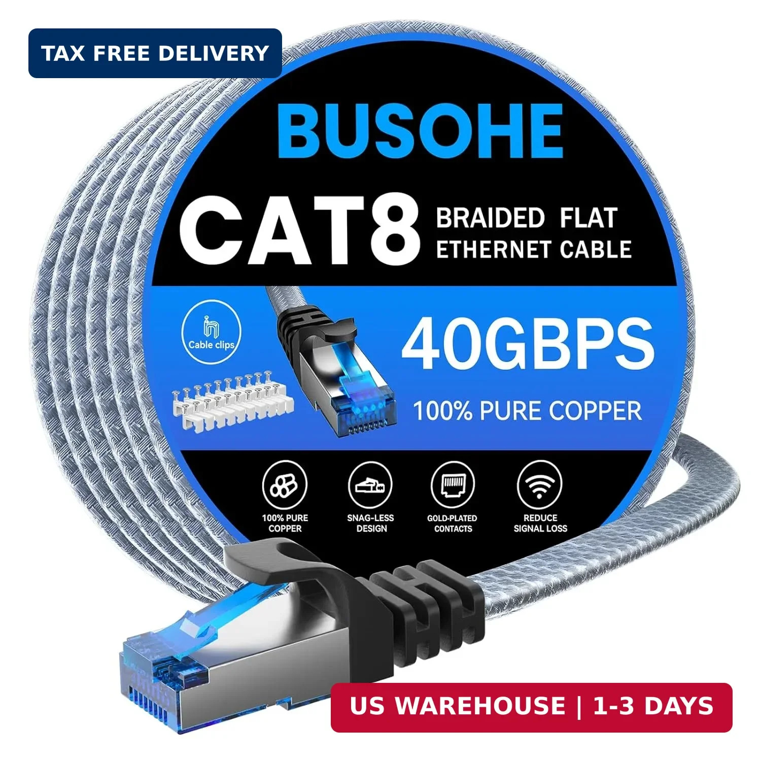 BUSOHE Cat 8 Ethernet Cable 50 ft, Nylon Braided High Speed Heavy Duty Network L