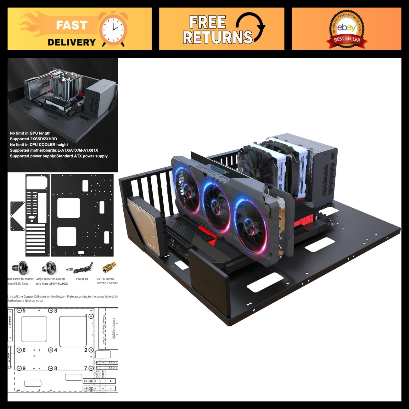 E-ATX Open Chassis PC Test Bench - Wide Body for Optimal Heat Dissipation