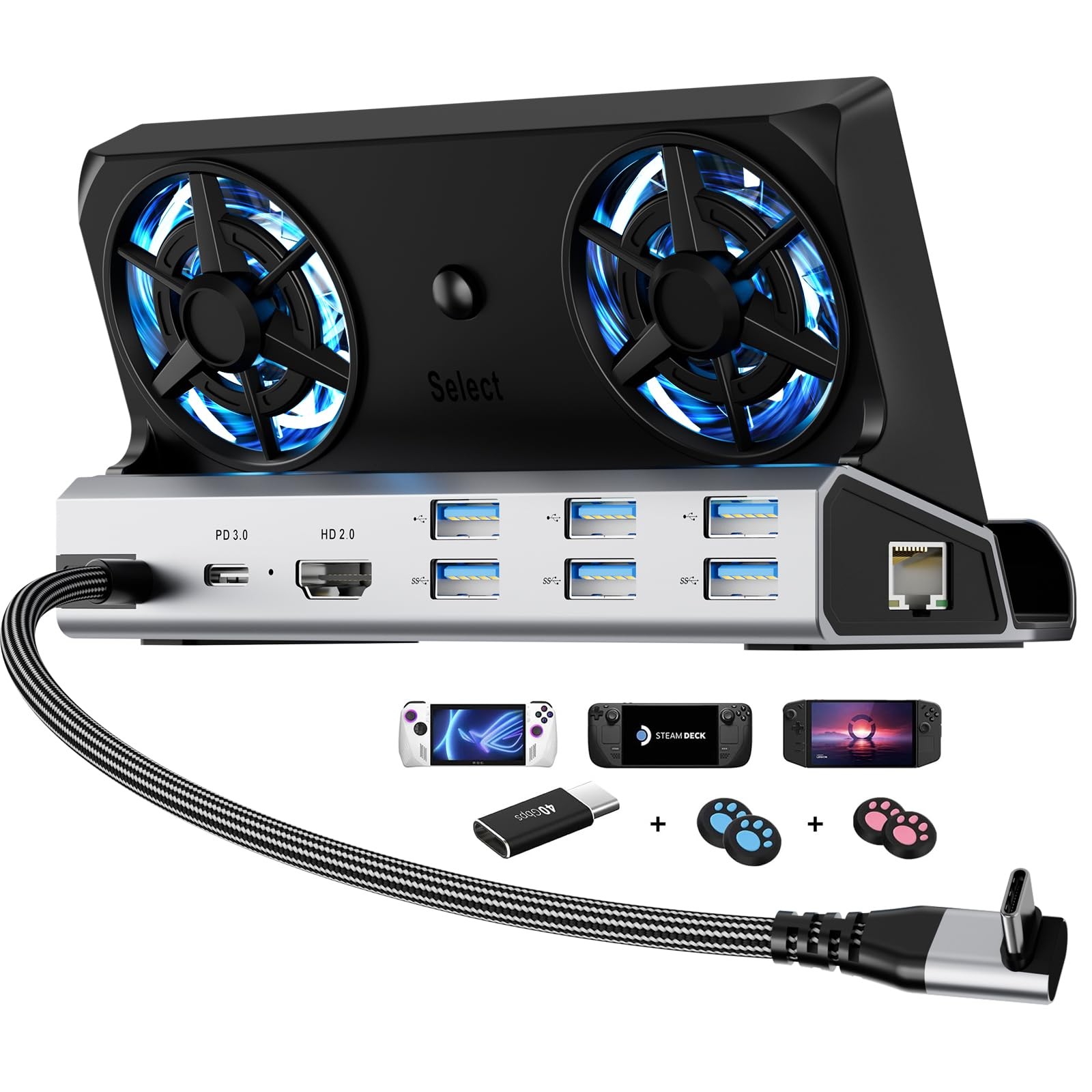 12 in 1 Steam Deck Dock with Dual Cooling Fan