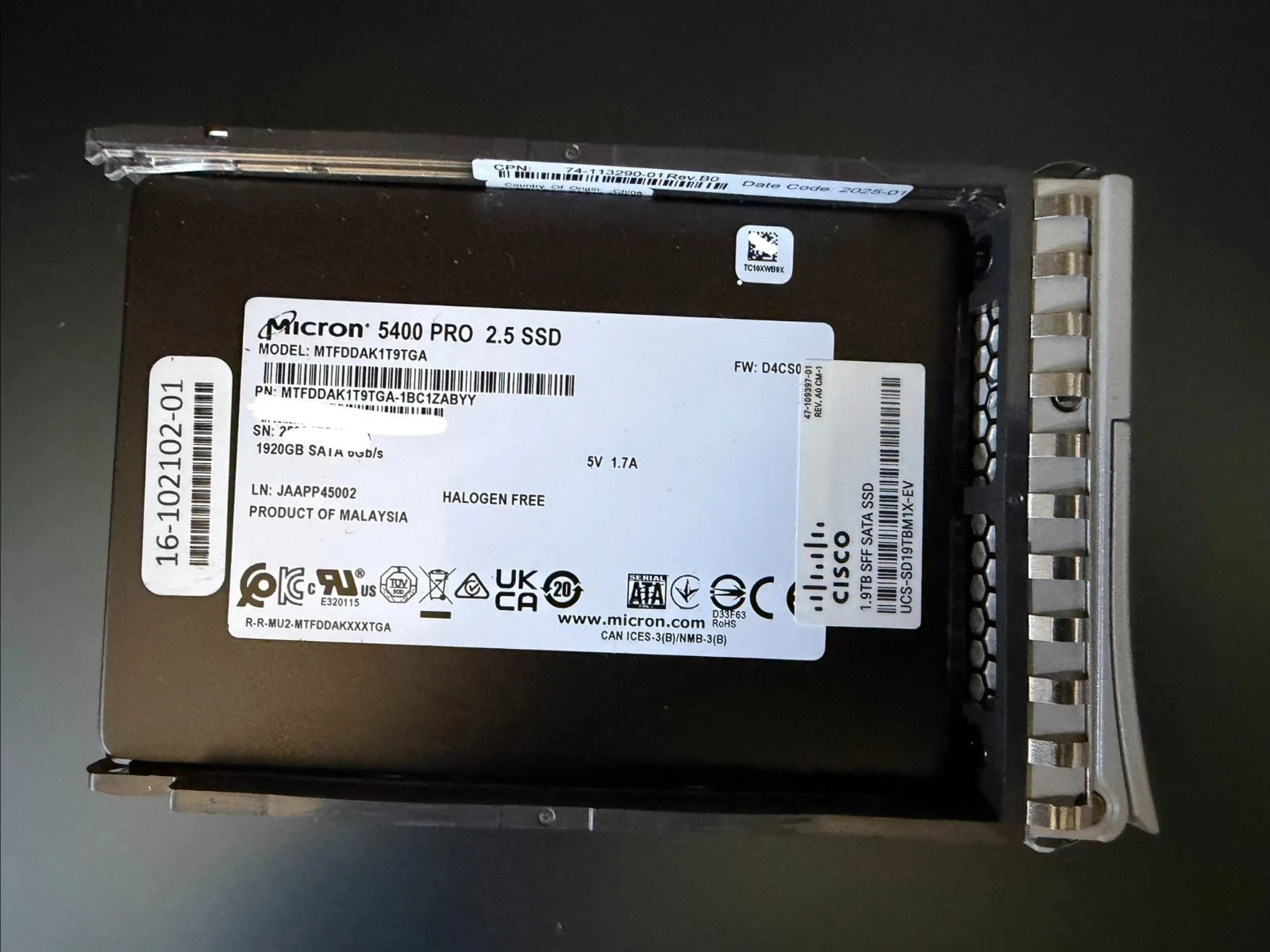 100% health Micron 5400 Pro UCS-SD19TBM1X-EV 1.9TB 2.5" SATA Enterp 6Gbs