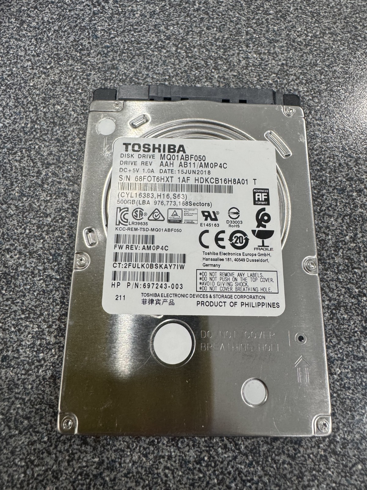 Toshiba 500GB 2.5" SATA III Laptop Hard Drive MQ01ABF050 5400RPM Tested Good