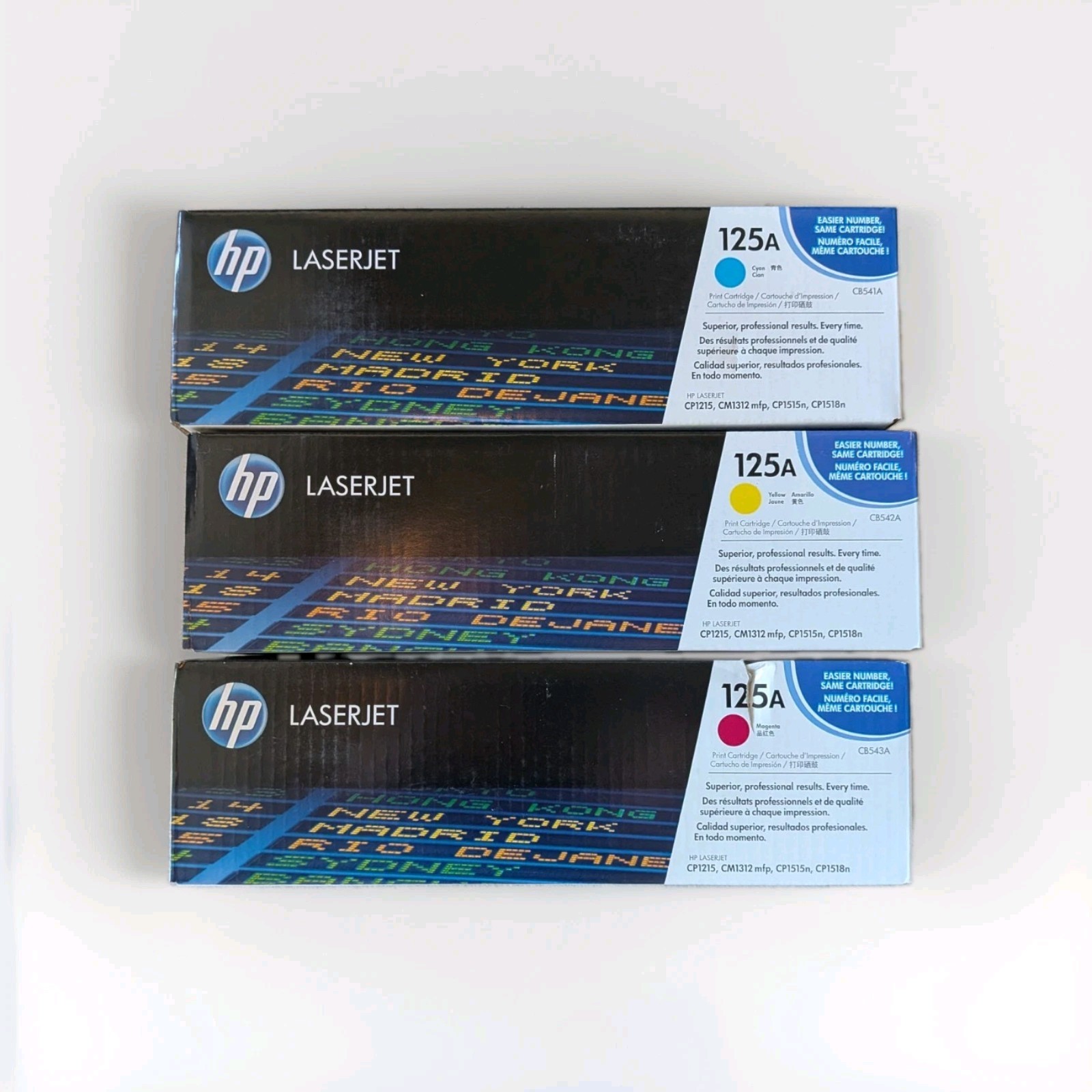 HP 125A Tri-Pack Toner Cartridge Set - Sealed New Cyan/Yellow/Magenta 