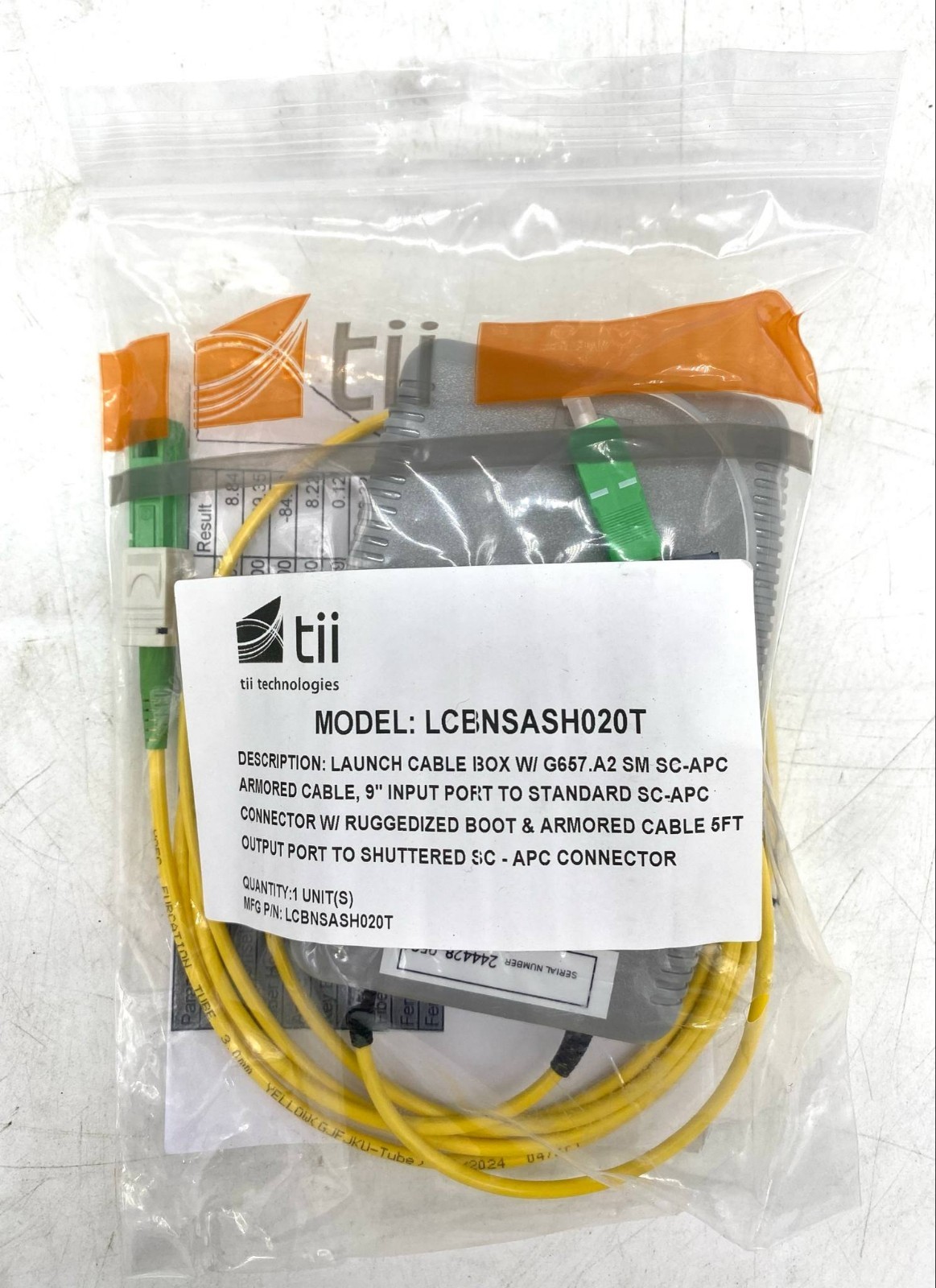 Tii OTDR Launch Cable Box SC/APC & SC/APC Connectors SM G657 .A2 LCBNSASH020T