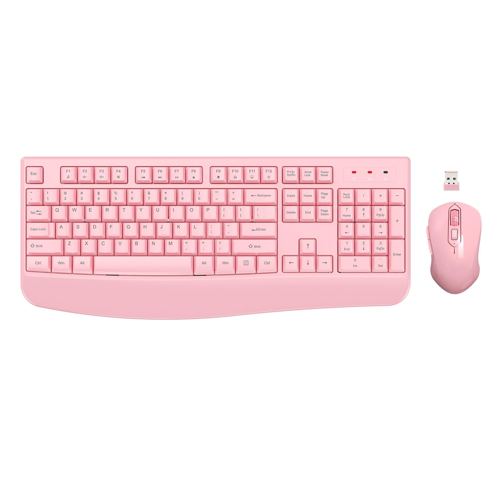 Wireless Keyboard Mouse Combo USB Plug Play Pink Computer Laptop PC Setup Desk