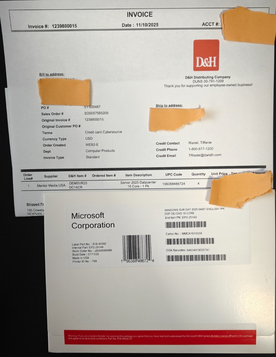 Authentic Microsoft Windows Server 2025 Datacenter-OEM 16 Core- (From D&H Dist)