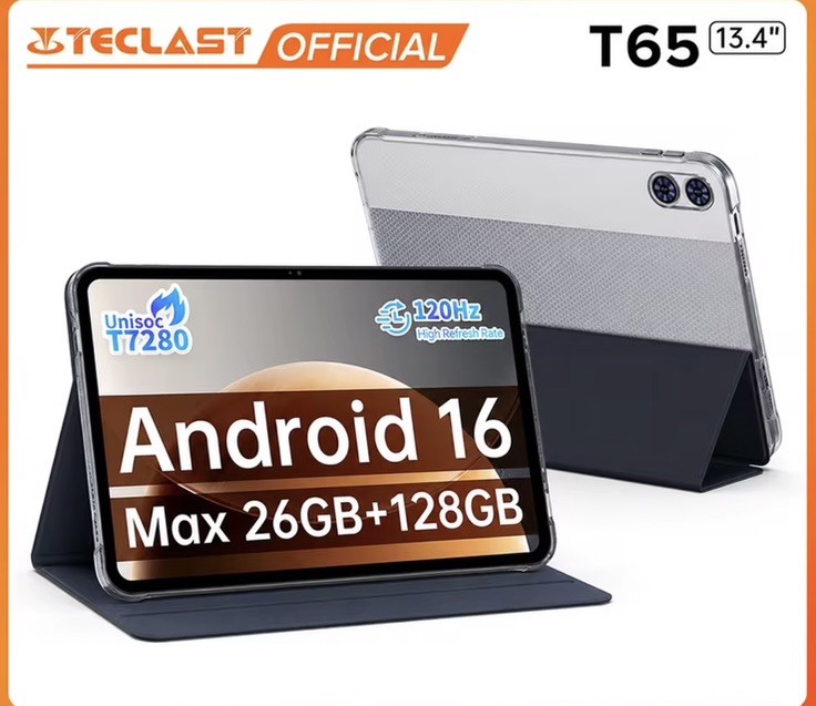 Teclast T65 Tablet 13.4" 2K 120Hz Android 16 Tablets Unisoc T7280 Octa Core Max
