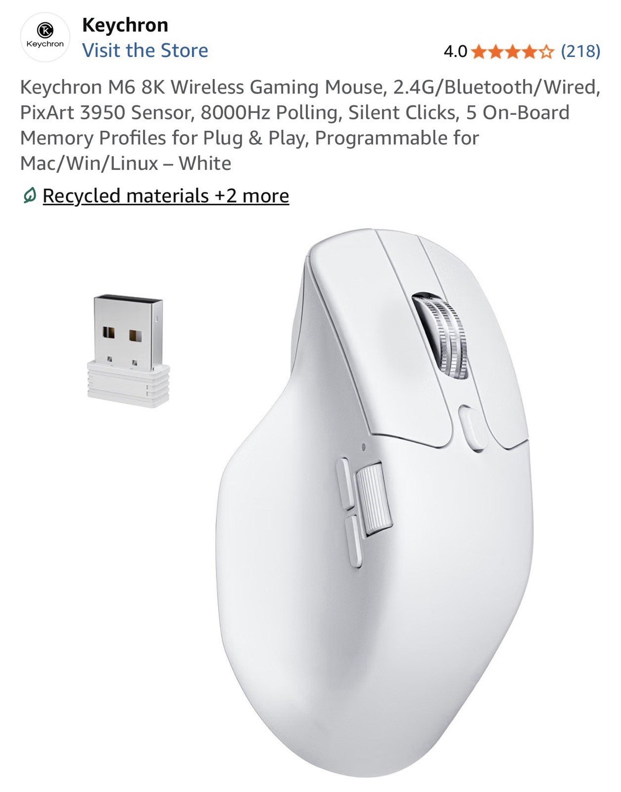 Keychron M6 8K Wireless Gaming Mouse Pixart 3950 Sensor 8000Hz Polling