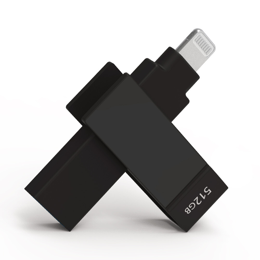 iXflash MFi 512GB iPhone iPad Flash Drive Photo Stick Lightning USB-A Black