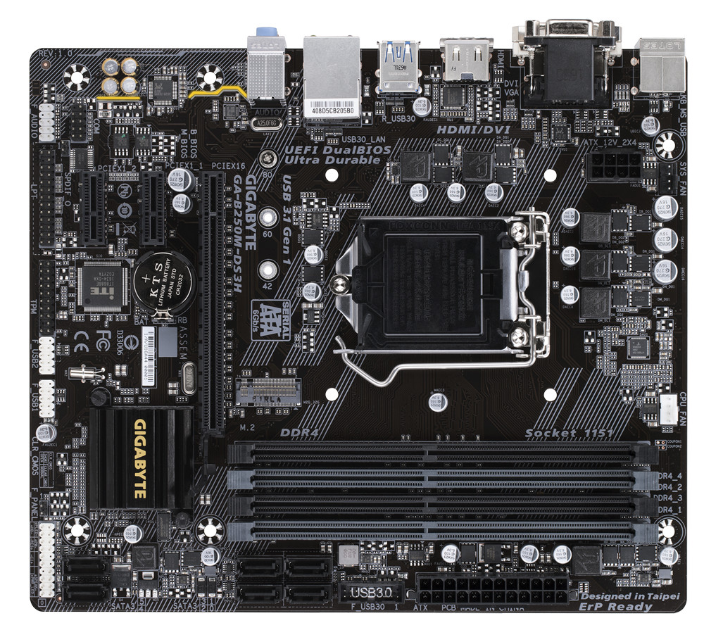 FOR Gigabyte GA-B250M-DS3H VGA DVI-D HDMI LGA1151 6/7th Gen Motherboard Test OK