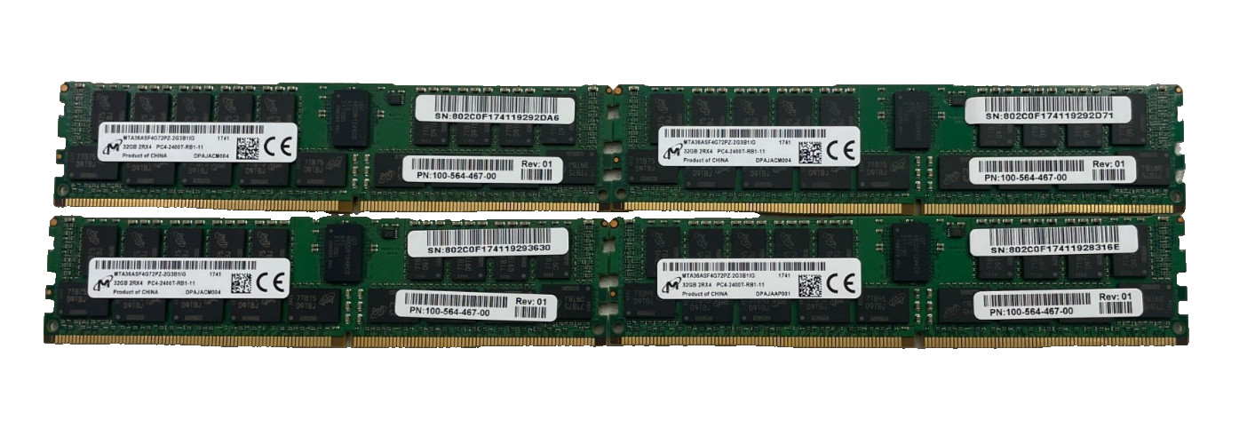 LOT OF 4 Micron 32GB DDR4-2400 ECC RDIMM MTA36ASG4G72PZ-2G3B1IG