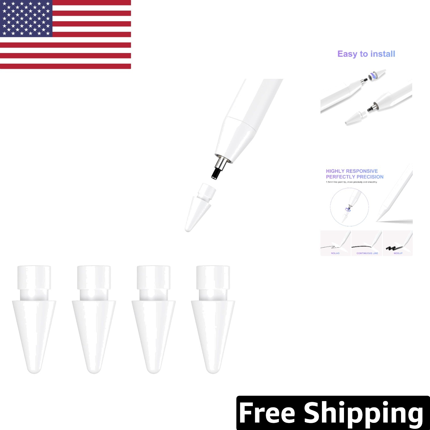 4-Pack of White Silicone Rubber Tips for K10 Stylus Pen - Perfect for Tablets