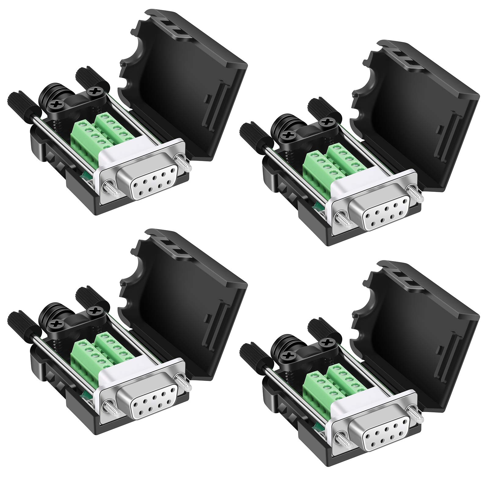 4 Pack DB9 Female Solderless RS232 DSUB Serial Terminal Breakout Boards
