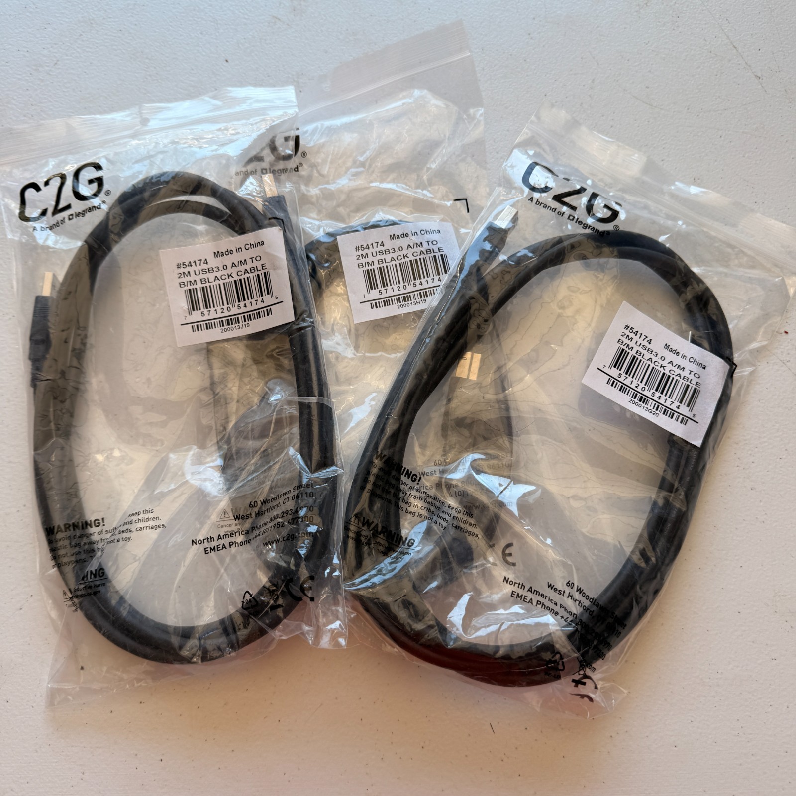 3-Pack Legrand C2G 54174 2M USB 3.0 A/M To B/M Black Cable