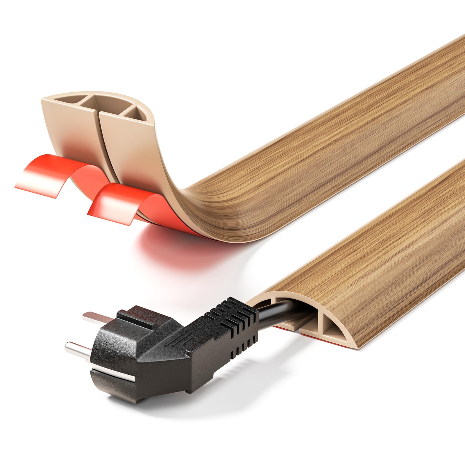 5-ft Floor Cord Cover, Self-Adhesive Cable Covers for Wires, Yellow Oak