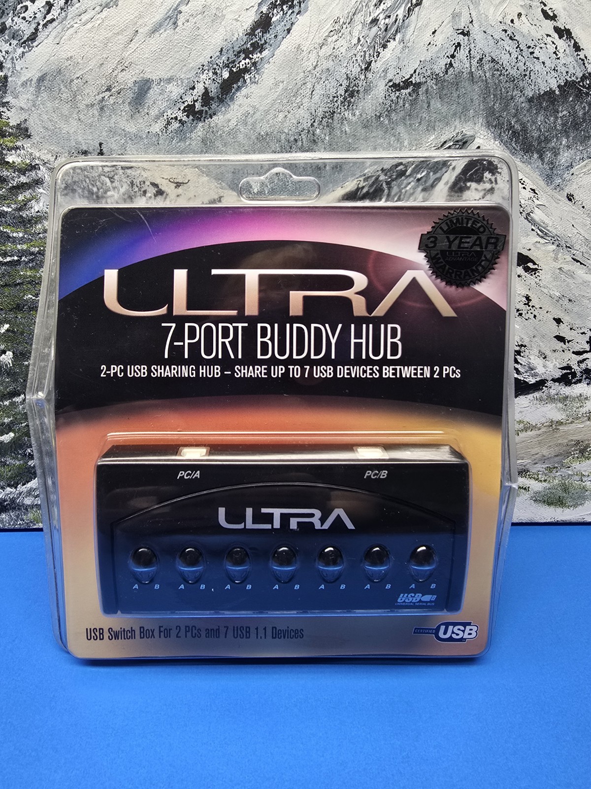 Ultra 7-Port Buddy Hub ULT-31808 USB 1.1 Sharing Switch Box for 2 PCs NEW Sealed
