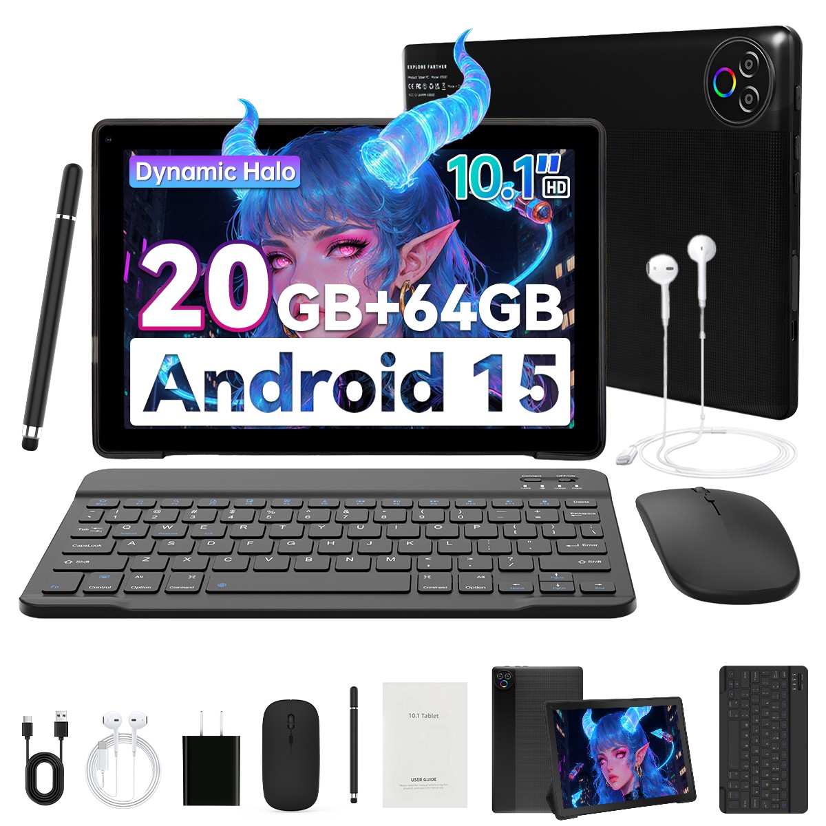 Urao Android 15 Quad Core Tablet 20GB RAM+64GB 10.1 inch IPS HD Touchscreen